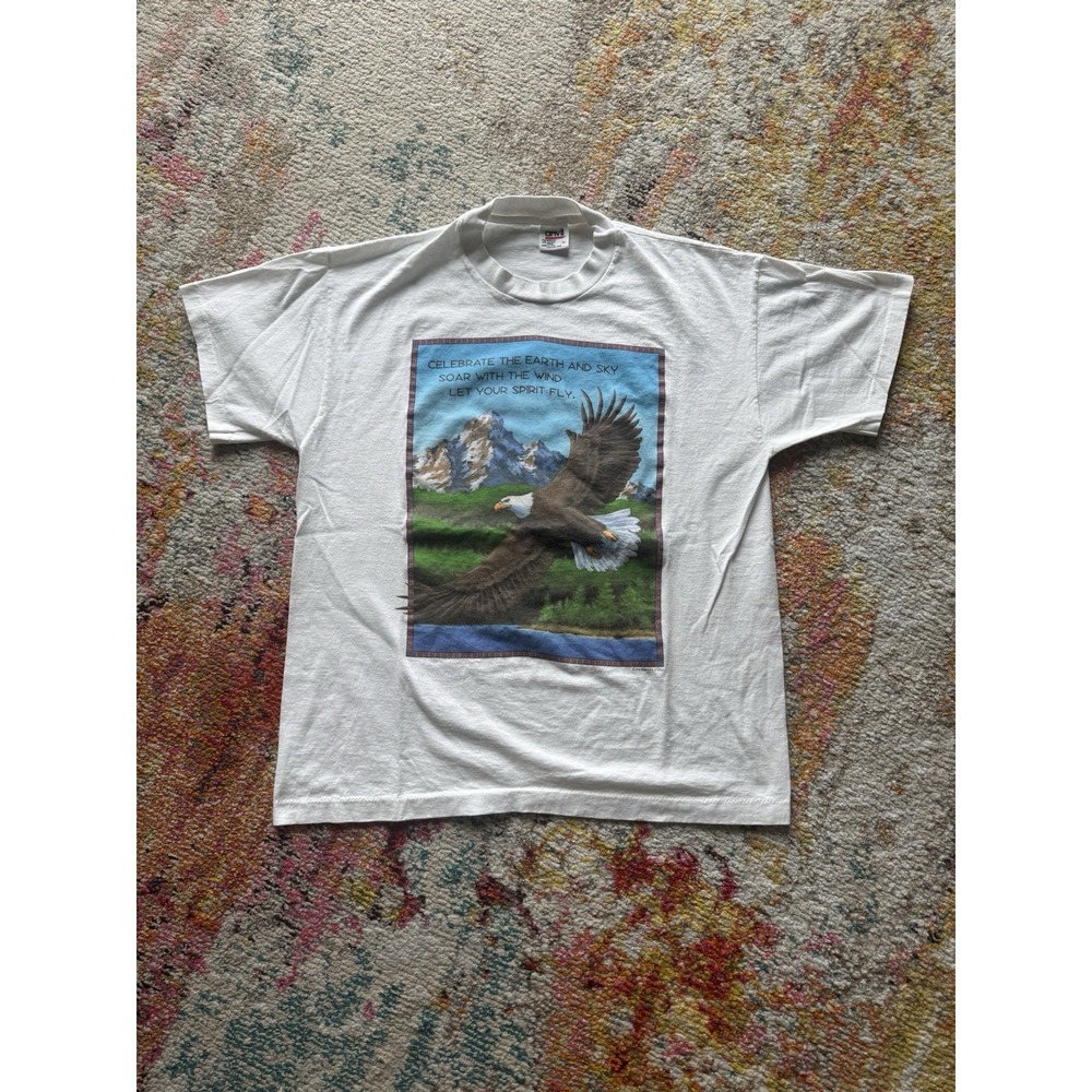 Vintage 90s Eagle Human-I-Tees Earth Nature T-Shirt Men's Size Large Made in USA